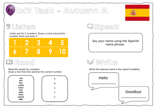 Spanish Year 3 End of Unit assessments