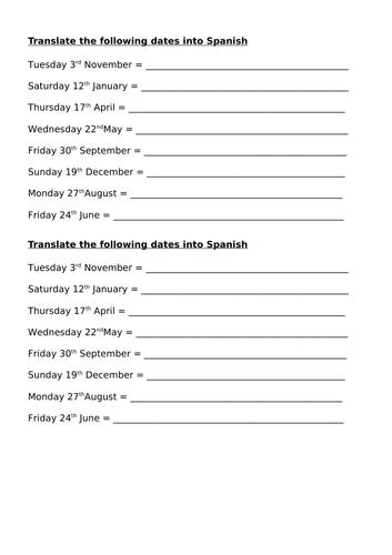 Spanish date translation months days