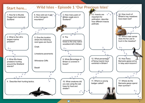 Wild Isles Documentary Worksheets / Question Sheets - BBC - David Attenborough