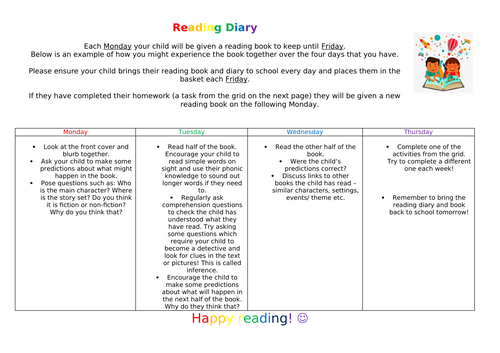 KS1 Reading Diary Homework