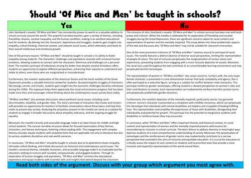 Should Of Mice and Men Be Taught in Schools?