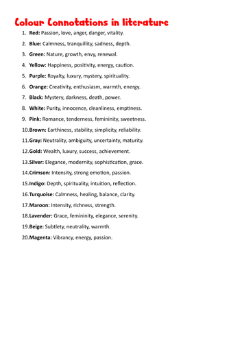 Colour connotations in literature