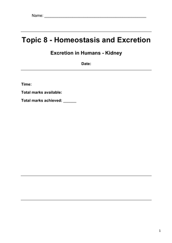 Topic 8 - Excretion and Homeostasis in Humans