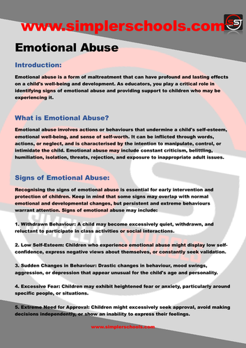 Emotional Abuse: Weekly Safeguarding factsheet/ bulletin for staff ...