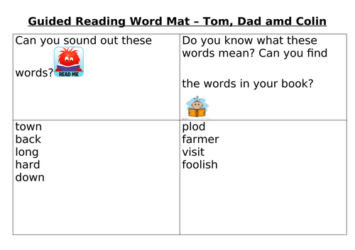 Guided reading word mats - KS1