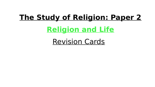 AQA Religious Studies Revision Cards - Religion and Life