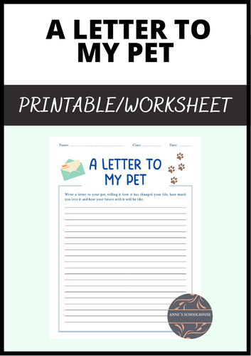 Letter Writing: Letter to My Pet/Pets/ELA