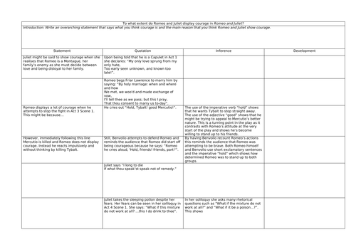 Romeo and Juliet - Essay Grid