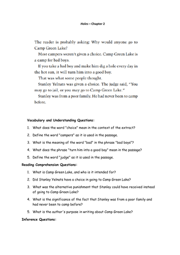 Holes - Ch2 - Extract and Questions