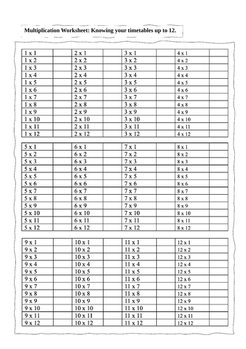 Multiplication Practice 1 - 12 in order