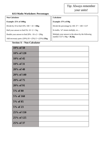 KS3 Maths: Calculating Percentages: Calculator and Non Calculator