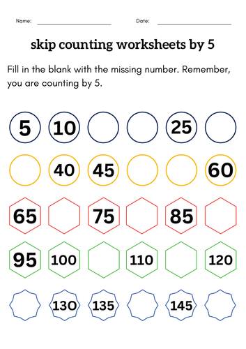 Skip Counting by 5 - kindergarten skip counting by 5 worksheets