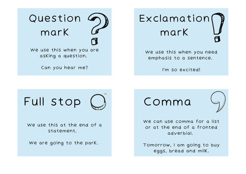 Punctuation Reminder Cards