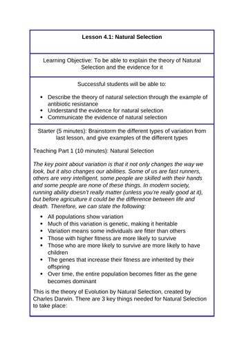 GCSE Biology - Natural Selection Lesson