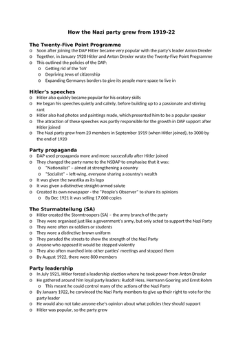 Growth of Nazi Party - History IGCSE