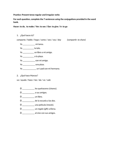 Practice: Present tense regular and irregular verbs
