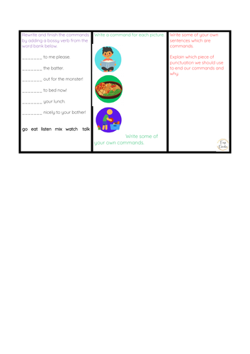 Year 2 Commands Lesson and Task