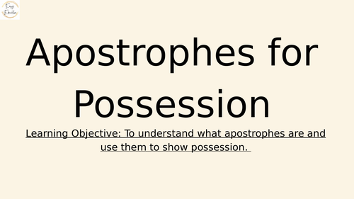 Year 2 Possessive Apostrophe Lesson and Task