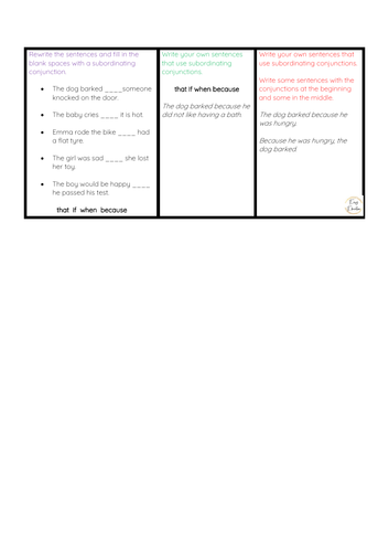 Year 2 Subordination Lesson and Task