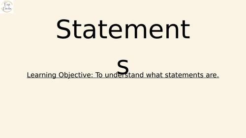 Year 2 Statements Lesson and Task