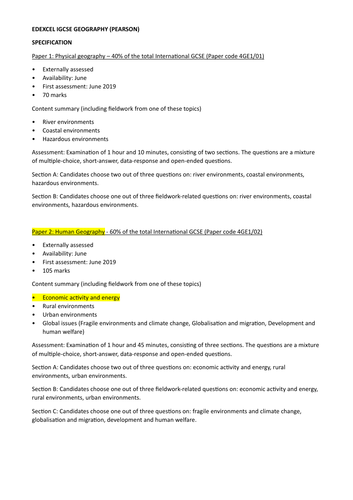 IGCSE Geography Economic Activity & Energy Revision Notes