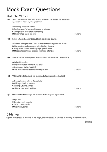 One Hour - Mini Revision Papers (Criminal and Tort)