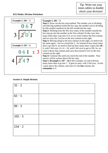 KS3 Maths: Long division worksheet