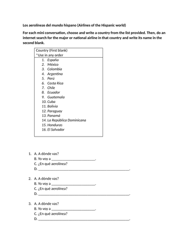 Los aerolíneas del mundo hispano (Airlines of the Hispanic world)