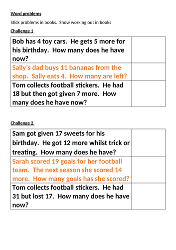 Worded problems- Addition and Subtraction KS1