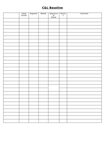 Reception Baseline Checklist