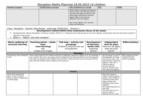Autumn Maths Reception Planning EYFS  Week 3