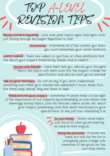 A-Level Revision Tips Poster (A4) | Teaching Resources