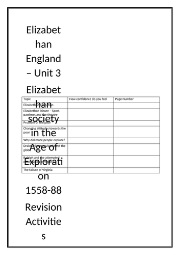 Elizabethan England - Revision Guides Unit 1-3