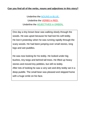 Word classes- Verbs, Nouns and Adjectives