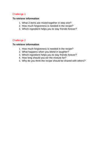 Friendship recipe- Retrieval