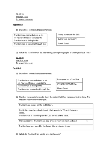 Traction Man Comprehension- Sequence