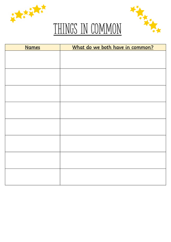 Things in common- Transition worksheet