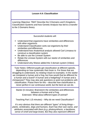 GCSE Biology - Classification Lesson