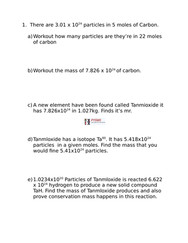 Quantitative chemistry practice paper