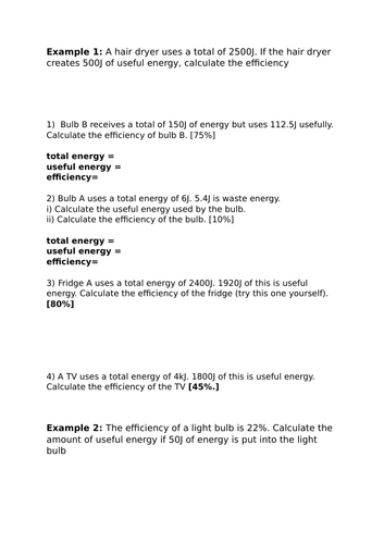 AQA P1.7 Energy and efficiency