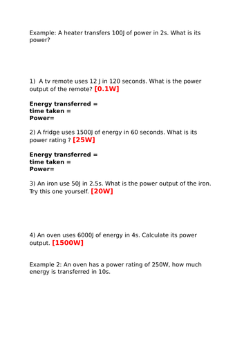 AQA P1.9 Power and energy