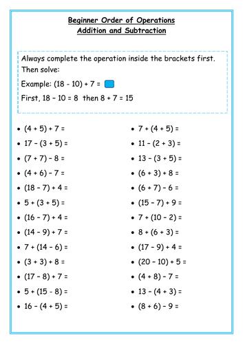 Beginner Order of Operations: Addition and Subtraction