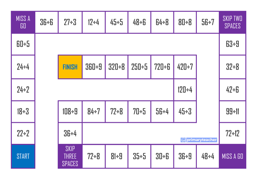 Mental Maths Division Board Game