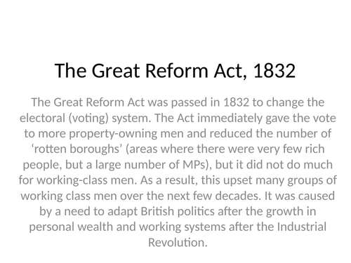 Changes due to the Chartists