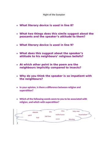 Worksheet for Night of the Scorpion Poem