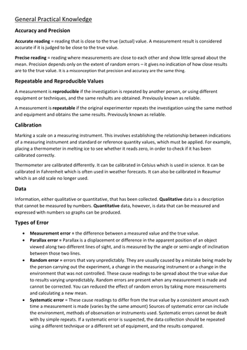 GCSE & A-Level General Science Practicals Knowledge