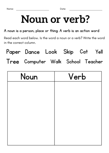 Noun and verb worksheet for class 1 2 3 - 1st grade noun verb sentences book
