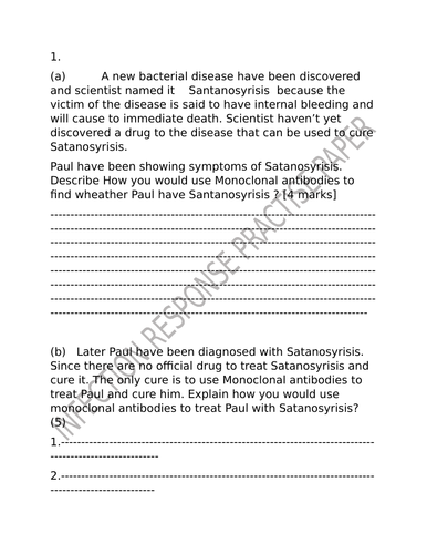 Infection response practice paper with mark scheme