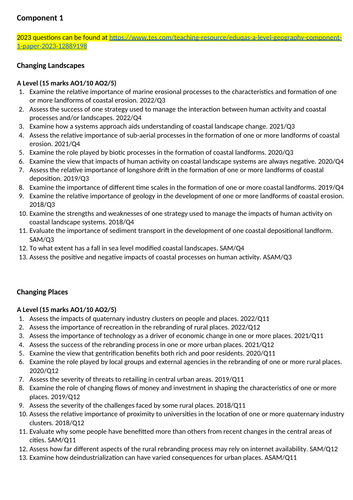 Eduqas A Level Geography Exam Questions - Component 1