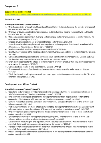 Eduqas A Level Geography Exam Questions - Component 3